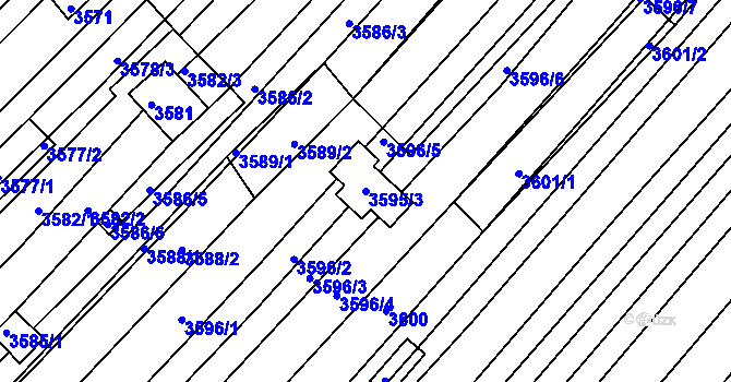 Parcela st. 3595/3 v KÚ Hluk, Katastrální mapa