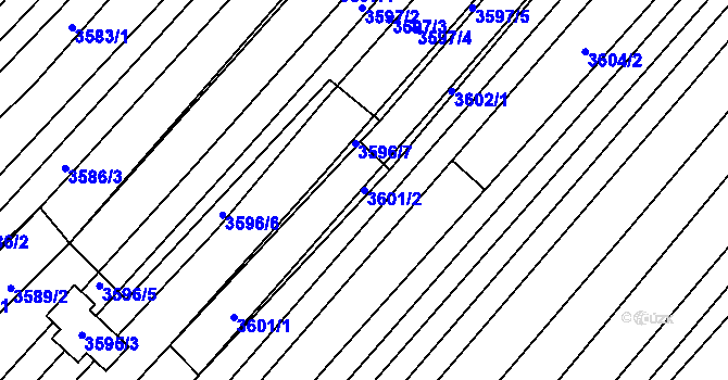 Parcela st. 3601/2 v KÚ Hluk, Katastrální mapa
