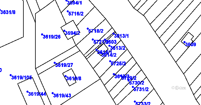 Parcela st. 3614/2 v KÚ Hluk, Katastrální mapa