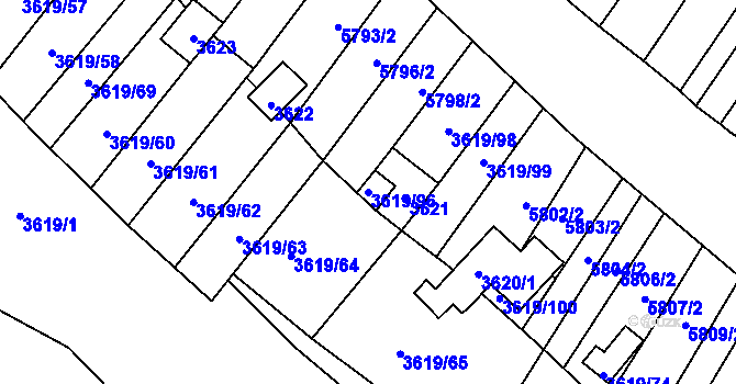 Parcela st. 3619/96 v KÚ Hluk, Katastrální mapa