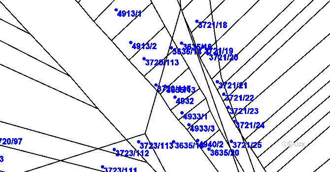 Parcela st. 3635/13 v KÚ Hluk, Katastrální mapa