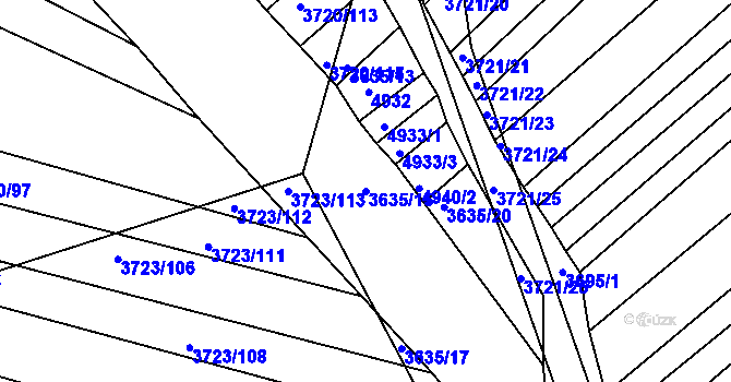 Parcela st. 3635/15 v KÚ Hluk, Katastrální mapa