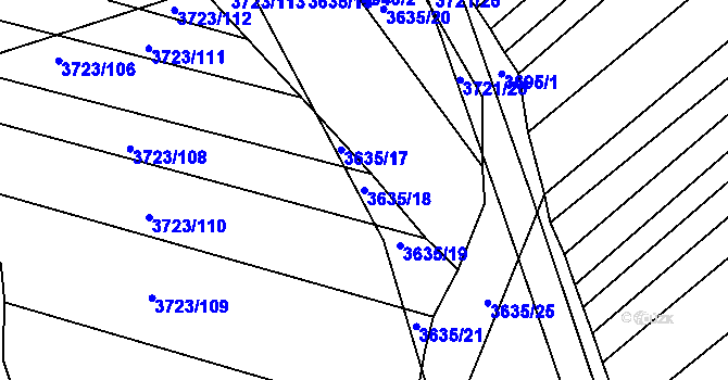 Parcela st. 3635/18 v KÚ Hluk, Katastrální mapa