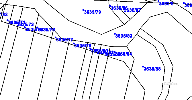 Parcela st. 3635/81 v KÚ Hluk, Katastrální mapa