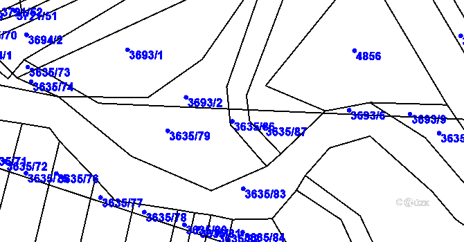 Parcela st. 3635/86 v KÚ Hluk, Katastrální mapa