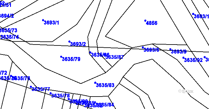 Parcela st. 3635/87 v KÚ Hluk, Katastrální mapa