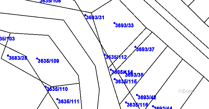 Parcela st. 3635/112 v KÚ Hluk, Katastrální mapa