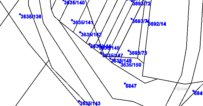 Parcela st. 3635/147 v KÚ Hluk, Katastrální mapa
