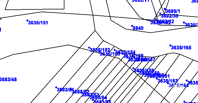 Parcela st. 3635/153 v KÚ Hluk, Katastrální mapa