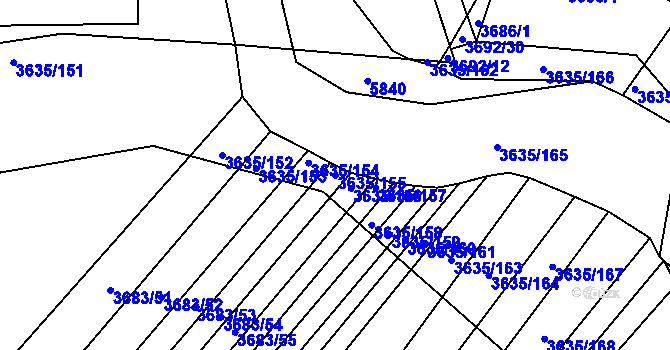 Parcela st. 3635/155 v KÚ Hluk, Katastrální mapa