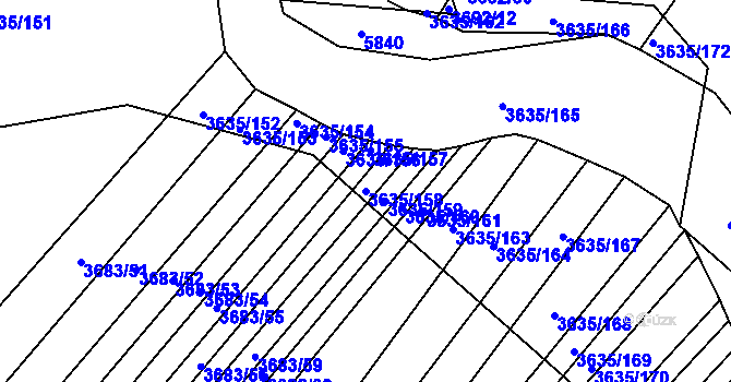 Parcela st. 3635/158 v KÚ Hluk, Katastrální mapa