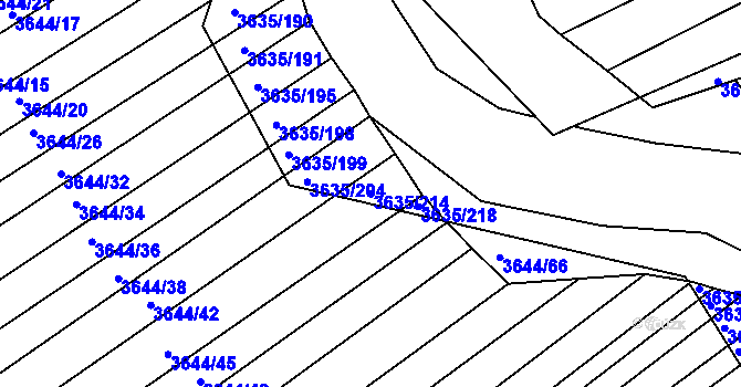 Parcela st. 3635/214 v KÚ Hluk, Katastrální mapa