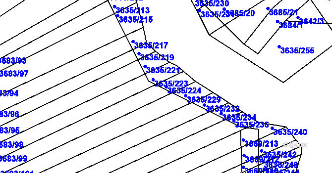 Parcela st. 3635/224 v KÚ Hluk, Katastrální mapa