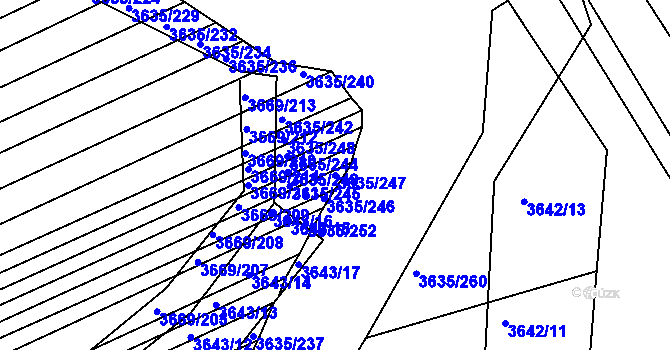 Parcela st. 3635/247 v KÚ Hluk, Katastrální mapa