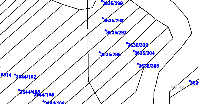 Parcela st. 3635/296 v KÚ Hluk, Katastrální mapa