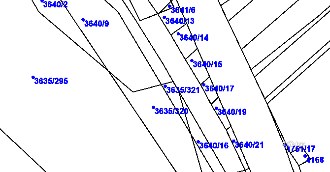 Parcela st. 3635/321 v KÚ Hluk, Katastrální mapa