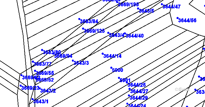 Parcela st. 3644/14 v KÚ Hluk, Katastrální mapa