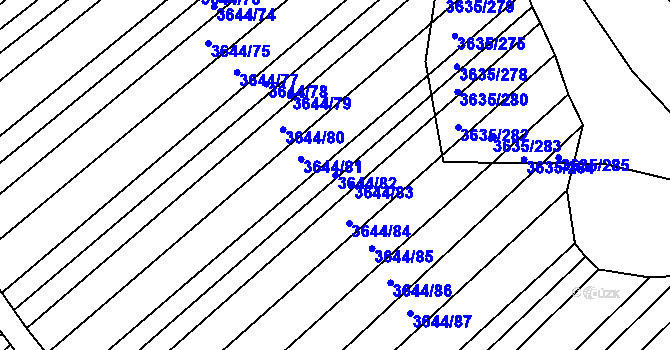 Parcela st. 3644/82 v KÚ Hluk, Katastrální mapa