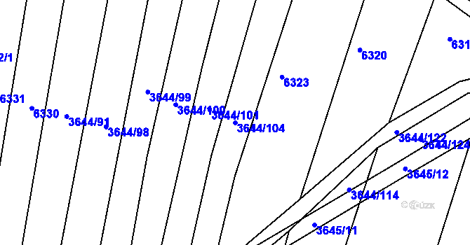 Parcela st. 3644/104 v KÚ Hluk, Katastrální mapa