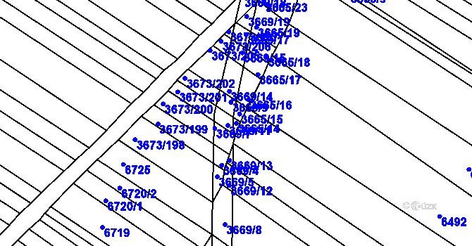 Parcela st. 3665/14 v KÚ Hluk, Katastrální mapa