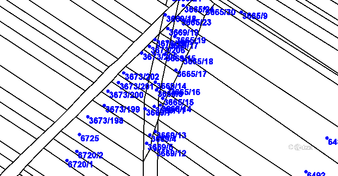 Parcela st. 3665/16 v KÚ Hluk, Katastrální mapa
