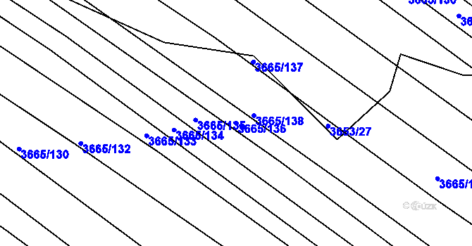 Parcela st. 3665/136 v KÚ Hluk, Katastrální mapa