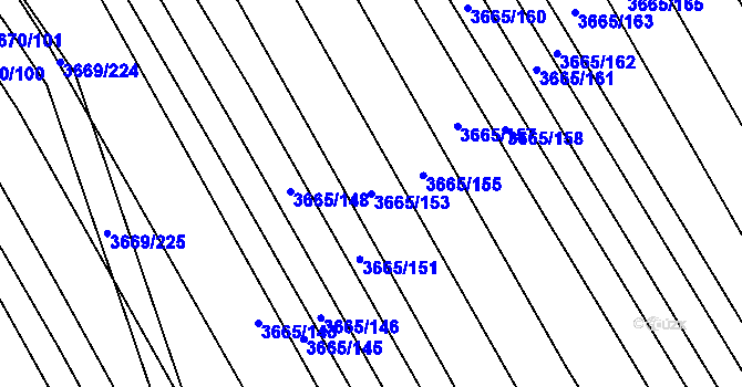 Parcela st. 3665/153 v KÚ Hluk, Katastrální mapa