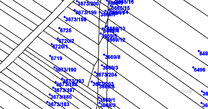 Parcela st. 3669/8 v KÚ Hluk, Katastrální mapa
