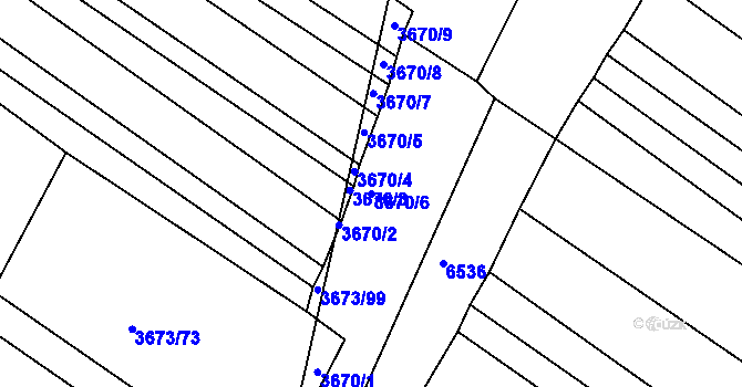 Parcela st. 3670/6 v KÚ Hluk, Katastrální mapa