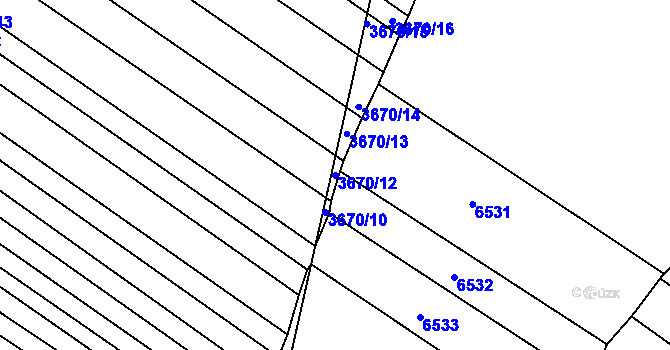 Parcela st. 3670/12 v KÚ Hluk, Katastrální mapa
