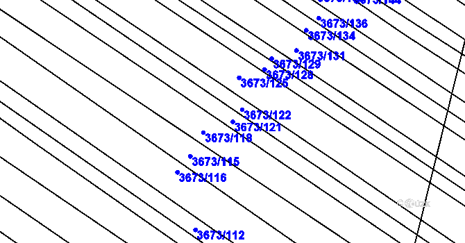 Parcela st. 3673/121 v KÚ Hluk, Katastrální mapa