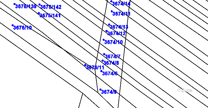 Parcela st. 3674/7 v KÚ Hluk, Katastrální mapa