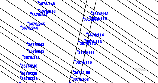 Parcela st. 3674/112 v KÚ Hluk, Katastrální mapa