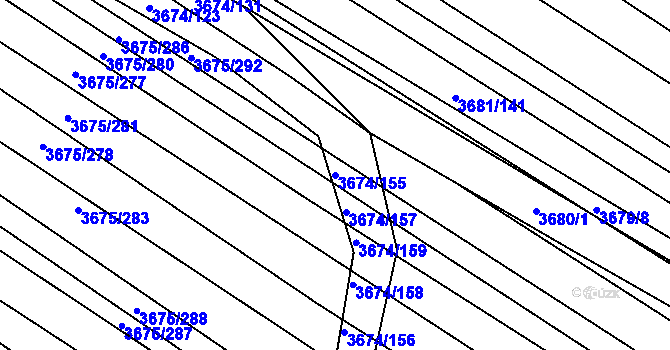 Parcela st. 3674/155 v KÚ Hluk, Katastrální mapa
