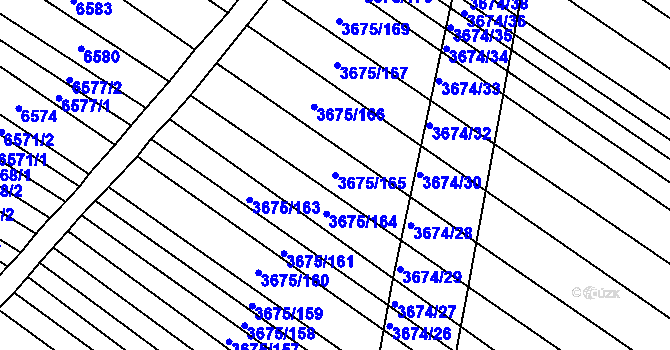 Parcela st. 3675/165 v KÚ Hluk, Katastrální mapa