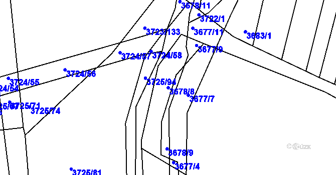 Parcela st. 3678/8 v KÚ Hluk, Katastrální mapa
