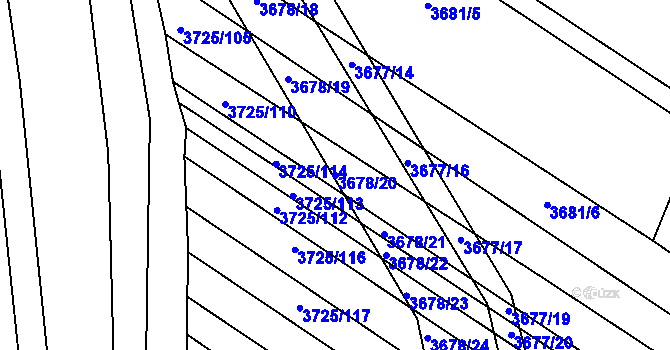 Parcela st. 3678/20 v KÚ Hluk, Katastrální mapa