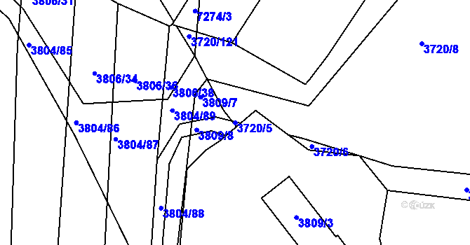Parcela st. 3720/5 v KÚ Hluk, Katastrální mapa