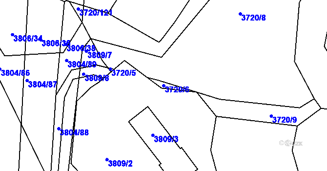 Parcela st. 3720/6 v KÚ Hluk, Katastrální mapa