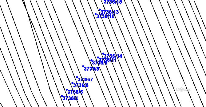 Parcela st. 3736/14 v KÚ Hluk, Katastrální mapa