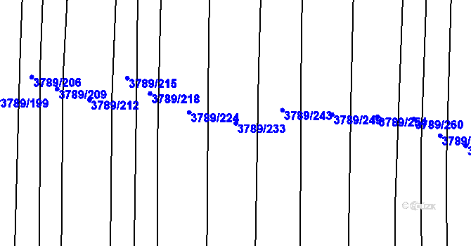 Parcela st. 3789/233 v KÚ Hluk, Katastrální mapa