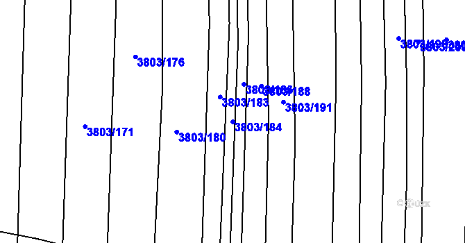 Parcela st. 3803/184 v KÚ Hluk, Katastrální mapa