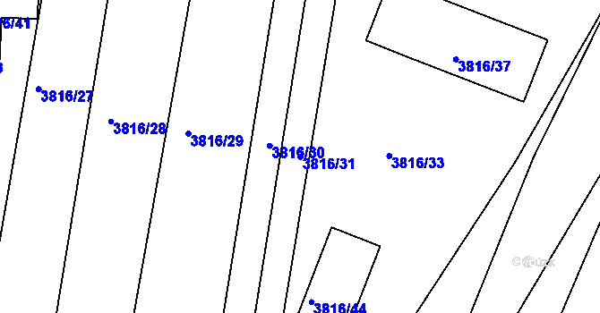 Parcela st. 3816/31 v KÚ Hluk, Katastrální mapa