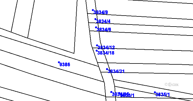 Parcela st. 3834/18 v KÚ Hluk, Katastrální mapa