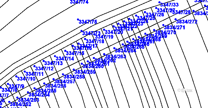 Parcela st. 3834/263 v KÚ Hluk, Katastrální mapa