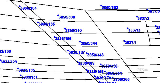 Parcela st. 3850/344 v KÚ Hluk, Katastrální mapa