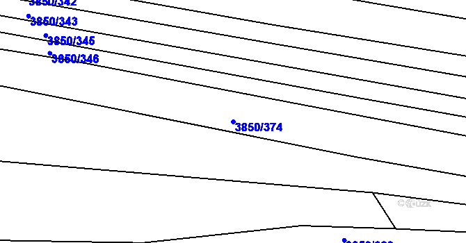 Parcela st. 3850/374 v KÚ Hluk, Katastrální mapa