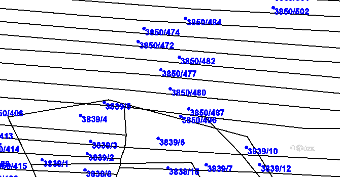 Parcela st. 3850/480 v KÚ Hluk, Katastrální mapa