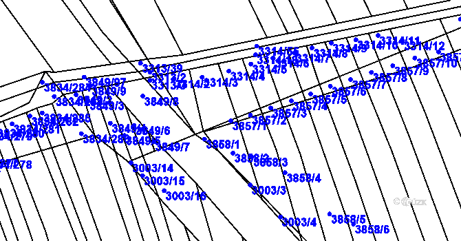 Parcela st. 3857/1 v KÚ Hluk, Katastrální mapa