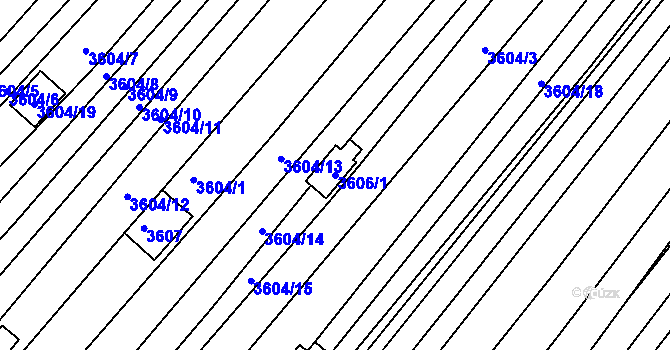 Parcela st. 3606/1 v KÚ Hluk, Katastrální mapa